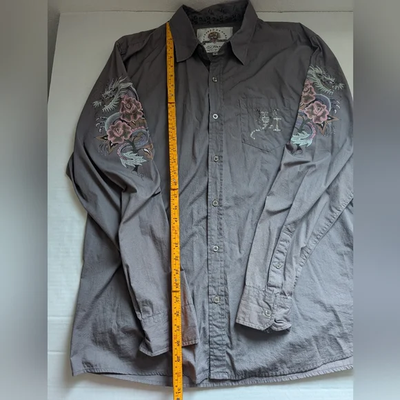 Vtg Ed Hardy Christian Audigier Floral Skull Kiss Of Death Men’s XL Grey - Picture 4 of 16